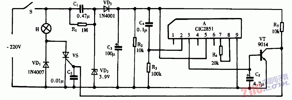 巧用CIC2851作<strong>白熾燈</strong><strong>啟動控制</strong>器電路圖