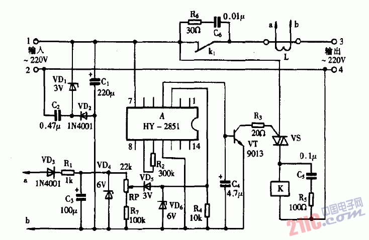 巧用HU2851作<strong>節(jié)電</strong>限電器<strong>電路圖</strong>