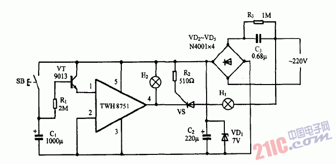 巧用TWH8751作延遲<strong>照明燈</strong><strong>電路圖</strong>