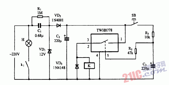 巧用TWH8778作簡易延遲<strong>照明燈</strong><strong>電路圖</strong>