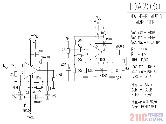 <strong>TDA2030</strong><strong><strong>功放電路圖</strong></strong>.gif