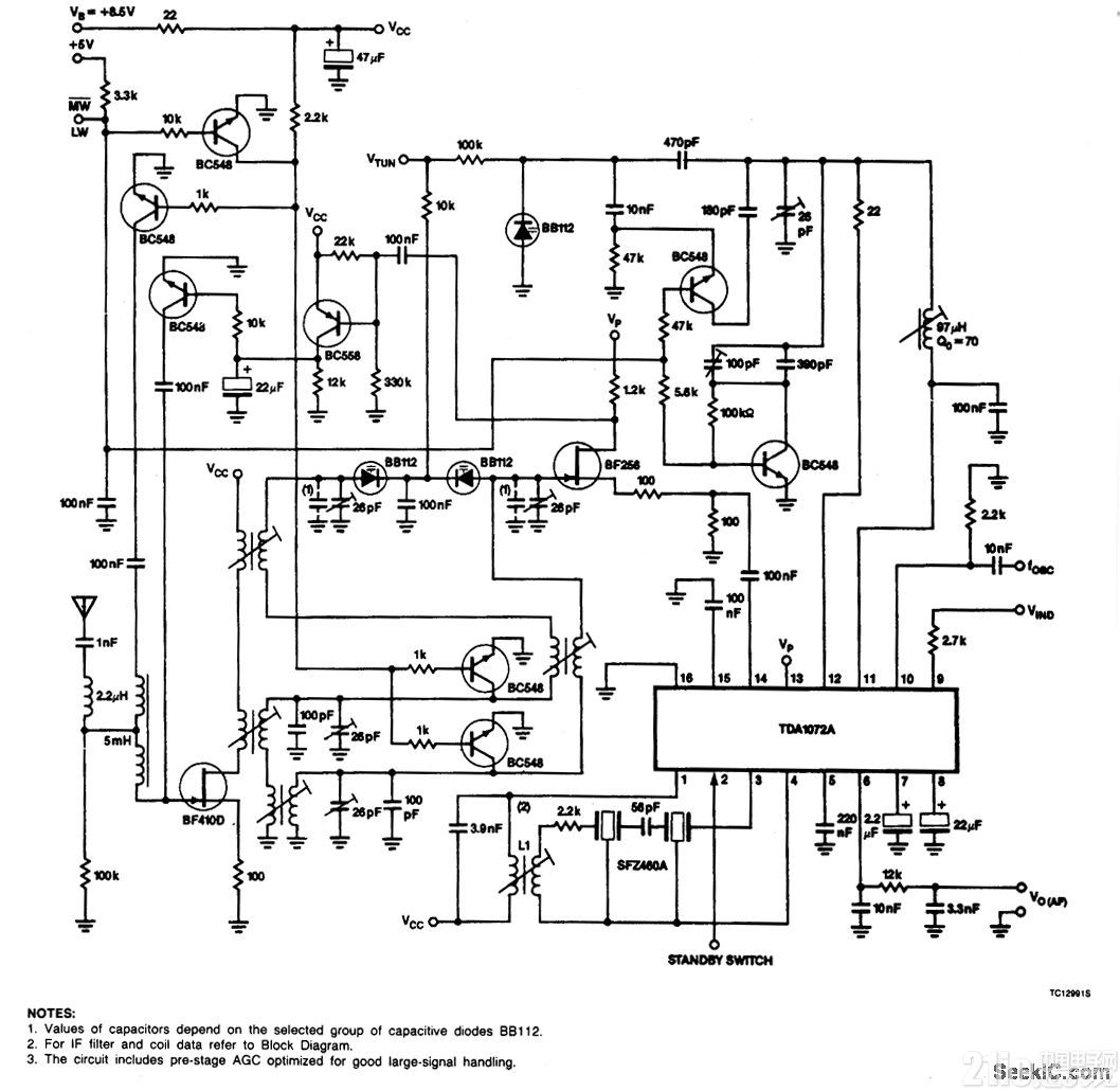 點(diǎn)電容二極管調(diào)整和電子MW/LW開關(guān)汽車收音機(jī)電路
