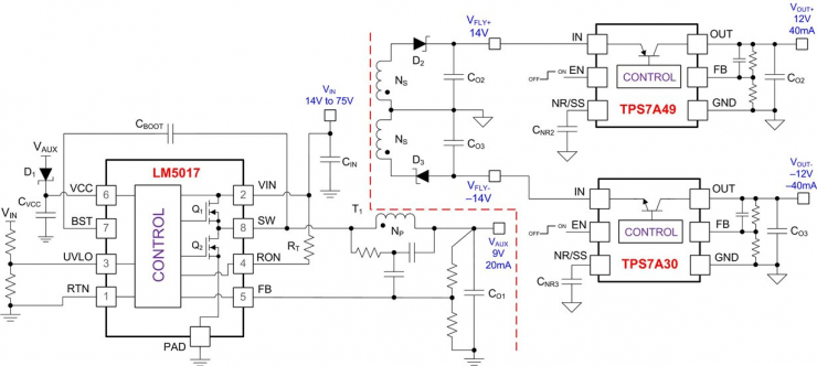 使用寬輸入電壓 Fly-Buck 轉(zhuǎn)換器為雙極軌供電