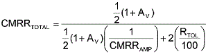 方程式1是從理想運(yùn)算放大器的CMRR等式中匯出，其中CMRRAMP被假定為非常大(無(wú)窮大)。