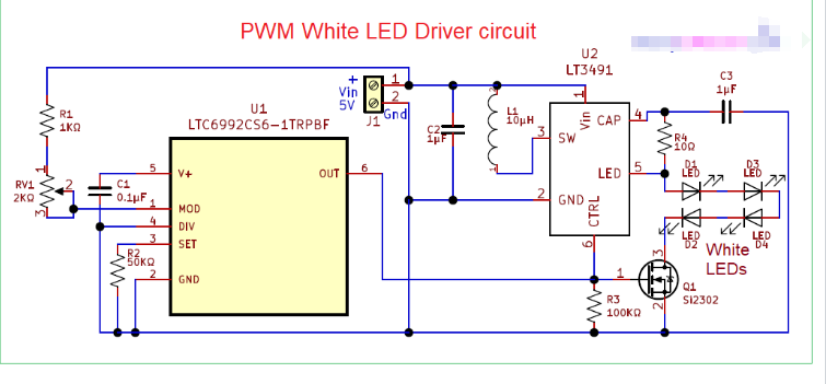 SG3525A的10W白光LED PWM驅(qū)動電路圖