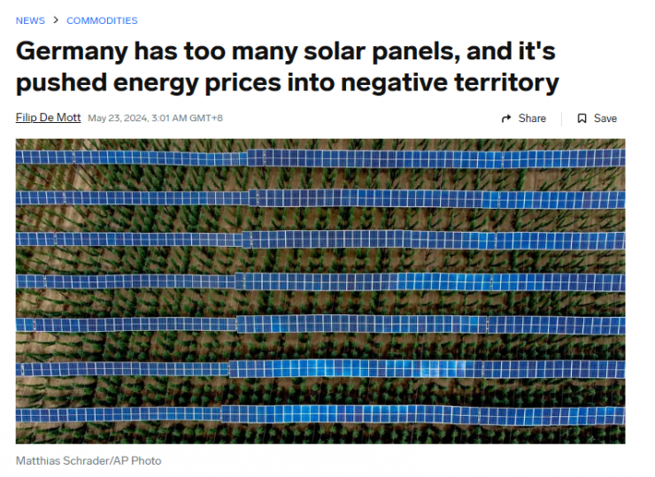 德國太陽能發(fā)電過剩，電價跌至負值！