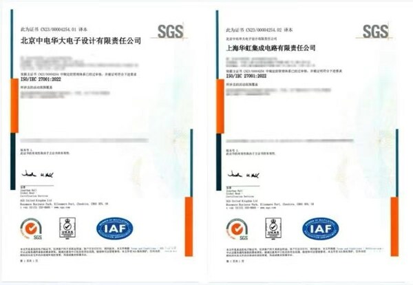 SGS為中電華大電子頒發(fā)ISO/IEC 27001:2022信息安全管理體系認(rèn)證證書